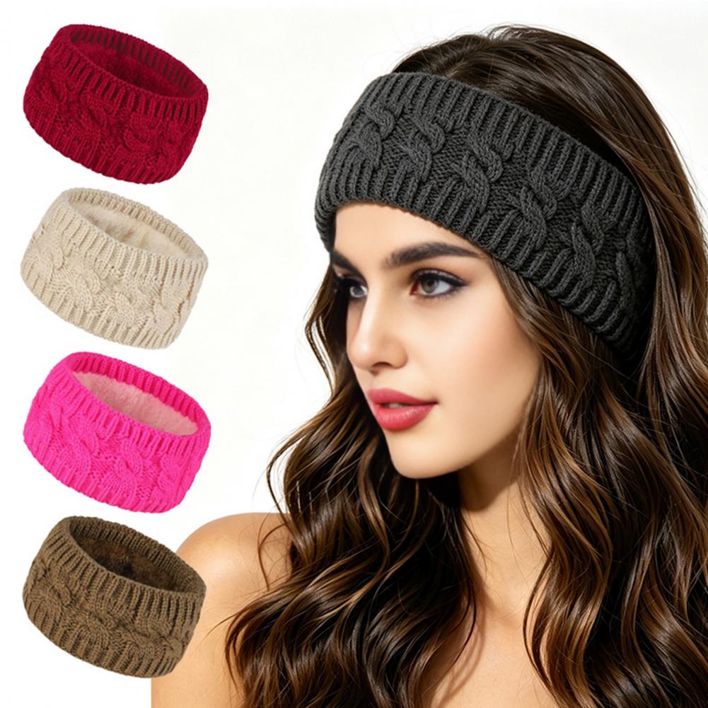Fleece Ear Warmer Band - 伸縮性のある編み込みヘアバンド、女性用冬用イヤーウォーマー、女性用冬用編み込みヘッドバンド、裏地にフリースを使用した防寒ヘアバンド。