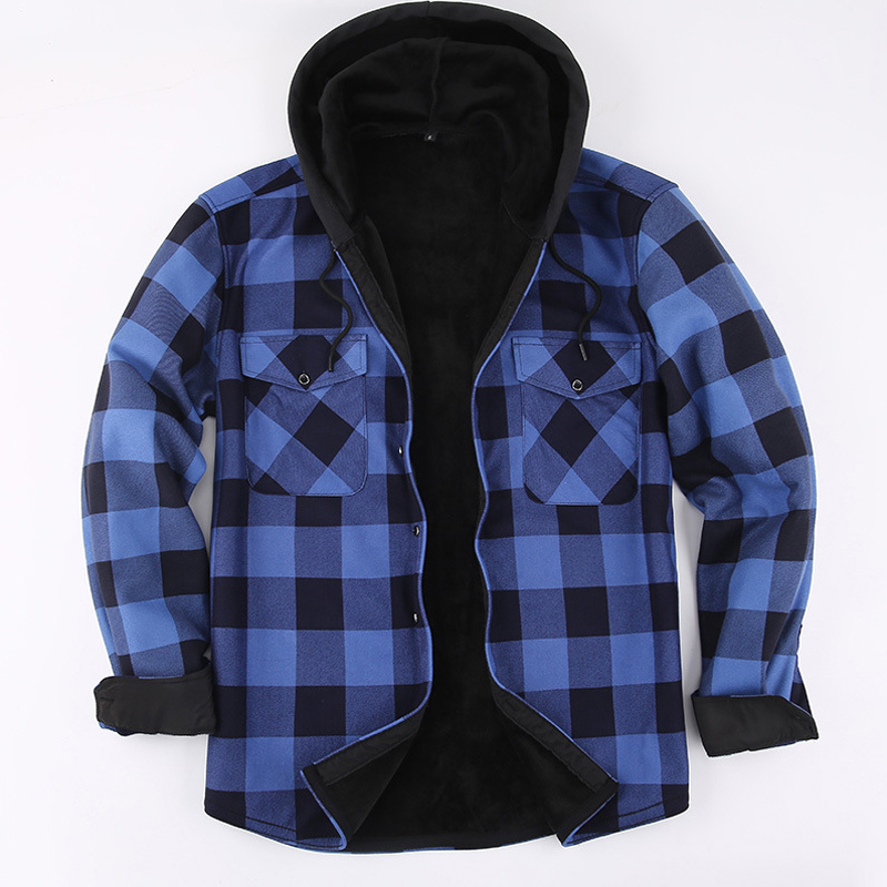 Flannel Shirt Lined - 2023 新しい秋と冬のメンズフランネル暖かい長袖シャツカジュアルファッション快適なチェック柄シャツフード付き男性服
