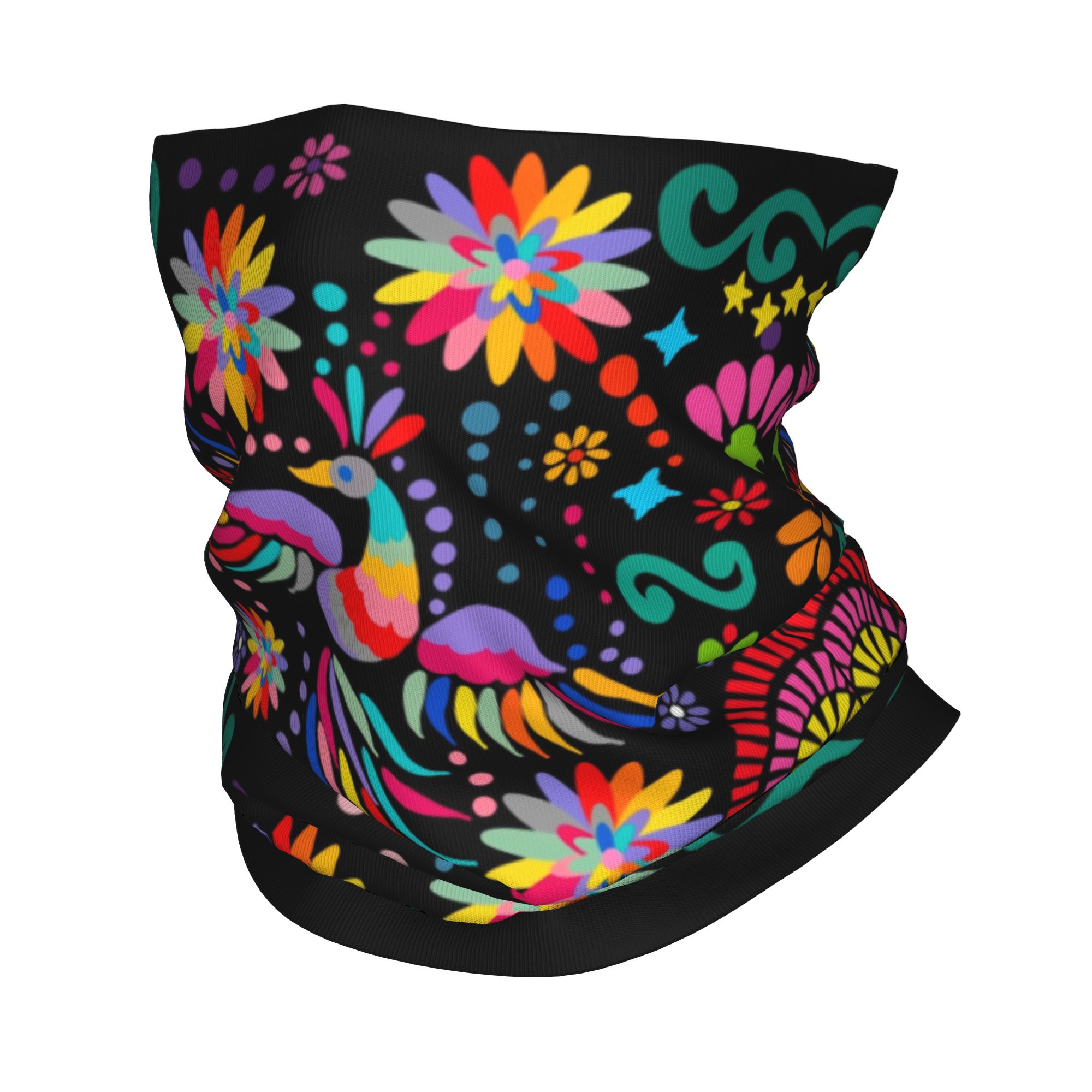 Neck Gaiter Fleece - カスタムメキシカンフローラルフラワーテキスタイルバンダナネックウォーマー男女兼用冬ハイキングスキースカーフゲイターカラフル刺繍フェイスカバー