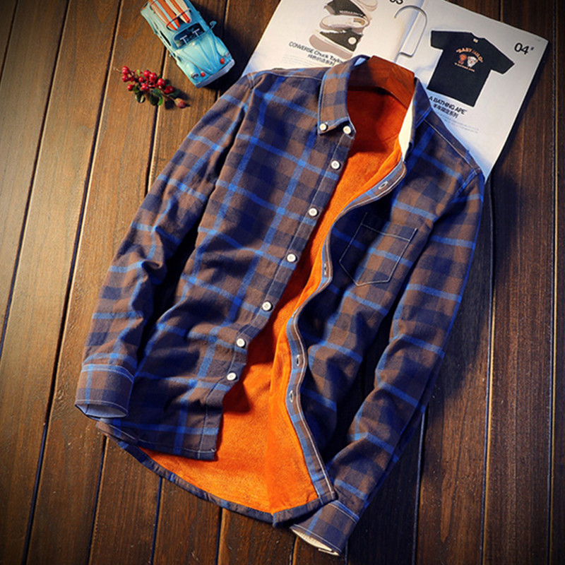 Flannel Shirt Lined - メンズカジュアルチェック柄フランネルシャツ、厚手のウォームフリースコットン長袖シャツ、秋、冬、春、ms06