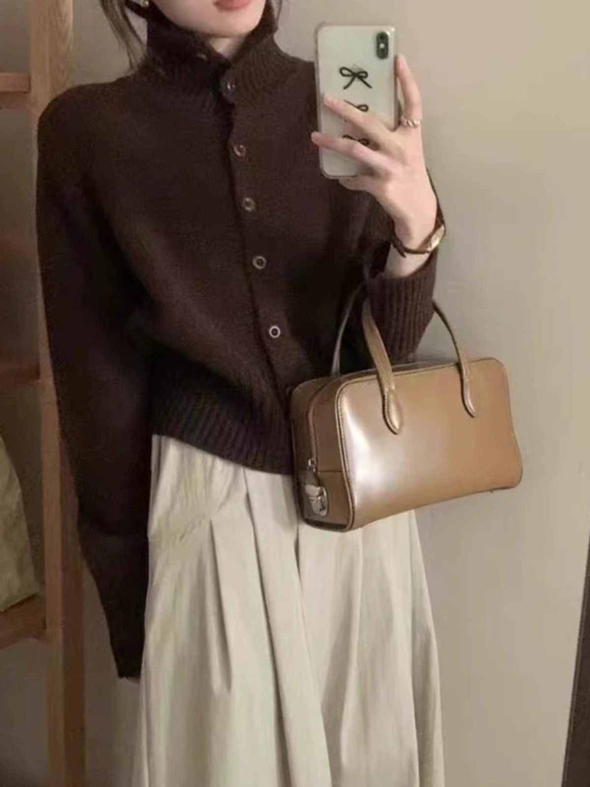 Wool Coat Peacoat - 女性用タートルネックショートカシミヤニットカーディガン、ルーズボトムセーター、ウールコート、フレンチ、秋冬新作