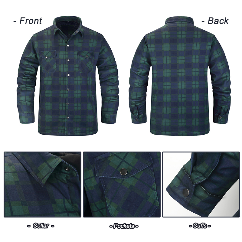 男性用グリーンチェック柄シャツ,カジュアル,長袖,キルティン - Flannel Shirt Lined のレビューと価格