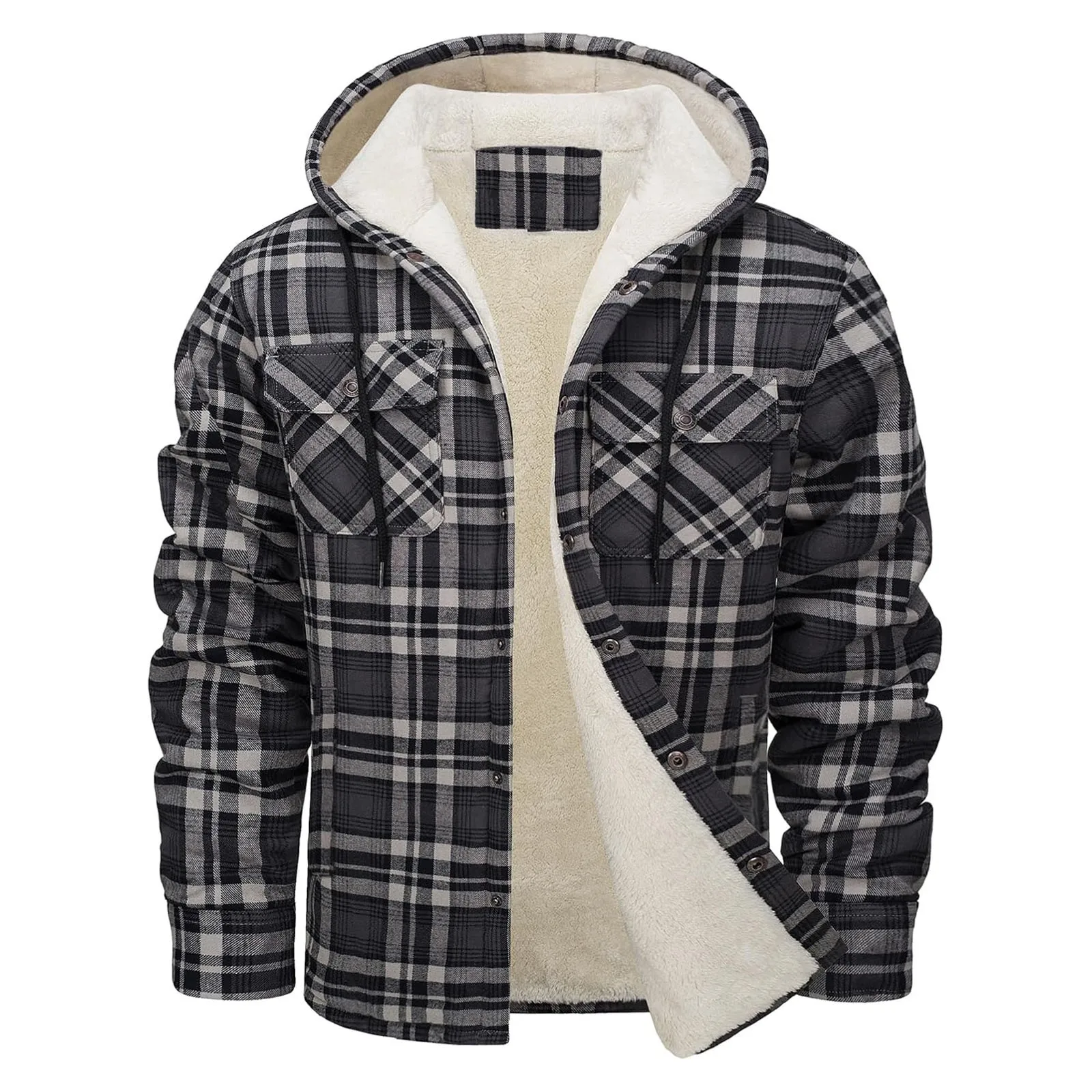 厚く暖かいフランネルフード付きジャケットメンズシェルパフリー - Flannel Shirt Lined のレビューと価格