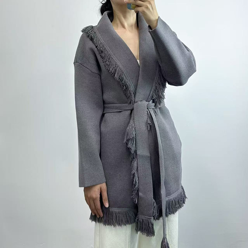 レディースフリンジロングウールニットカーディガン、レトロルー - Wool Coat Peacoat のレビューと価格