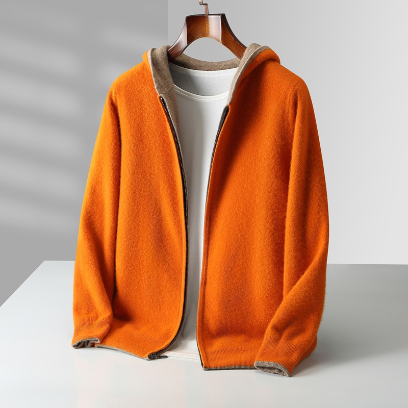 秋冬新作メンズ両面着用可能パッド入りカシミヤフーディーカーデ - Wool Coat Peacoat のレビューと価格