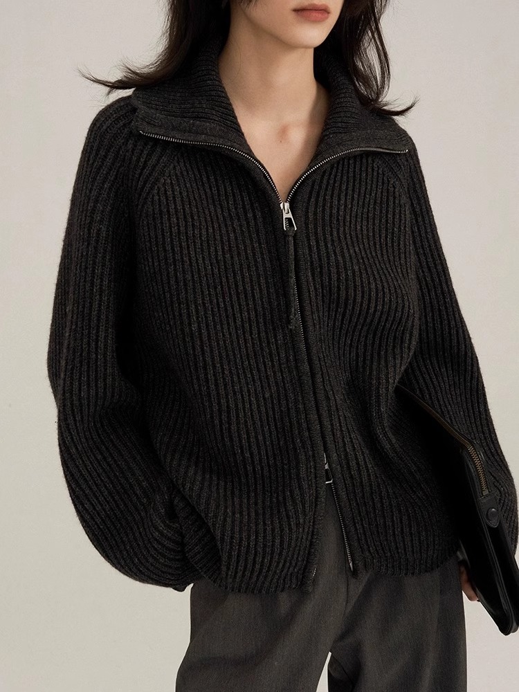 女性用ダブルジップカシミヤカーディガン,長袖,厚手のニットコ - Wool Coat Peacoat のレビューと価格