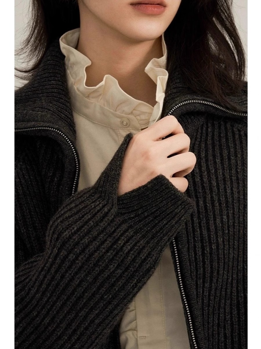 女性用ダブルジップカシミヤカーディガン,長袖,厚手のニットコ - Wool Coat Peacoat のレビューと価格