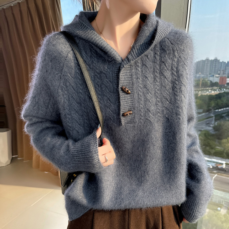 100% 純粋なミンクカシミヤニットフード付きセーター女性の - Wool Coat Peacoat のレビューと価格