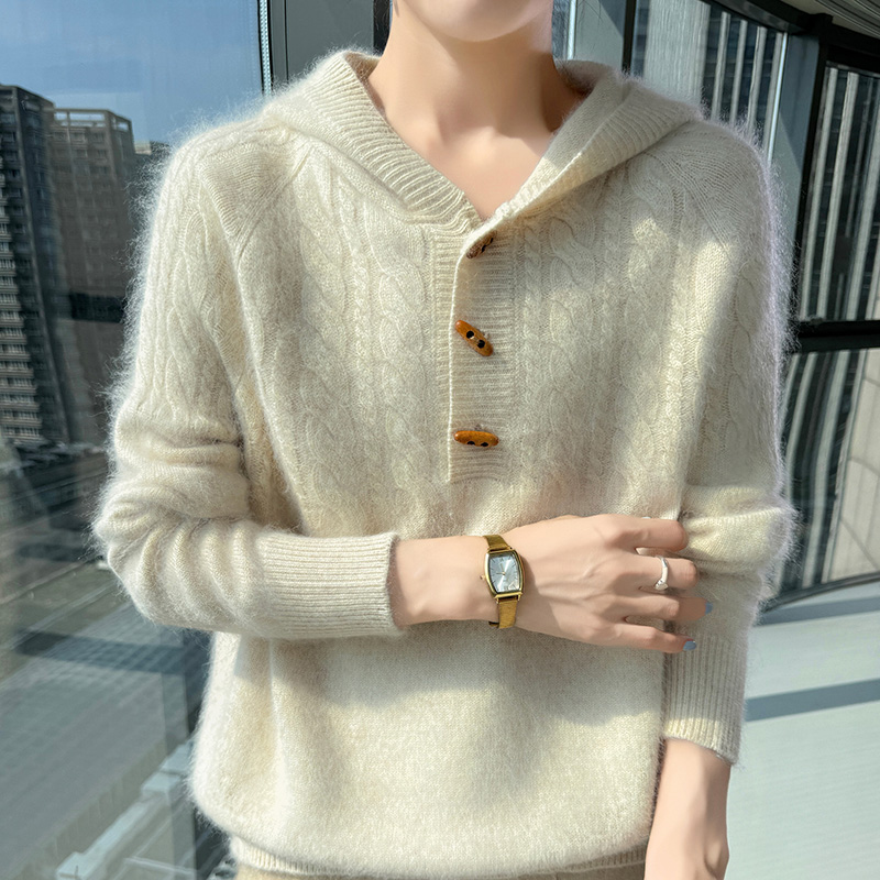 100% 純粋なミンクカシミヤニットフード付きセーター女性の - Wool Coat Peacoat のレビューと価格