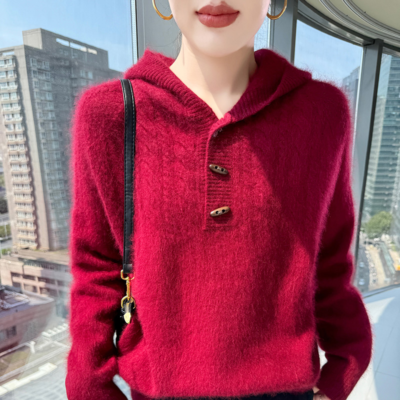 100% 純粋なミンクカシミヤニットフード付きセーター女性の - Wool Coat Peacoat のレビューと価格