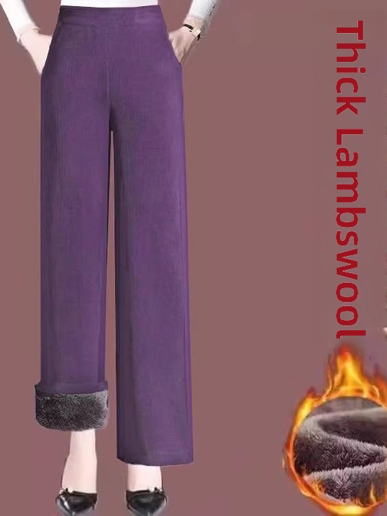 厚みのあるフリース裏地付きハイウエストコーデュロイワイドレッ - Corduroy Pant Warm のレビューと価格